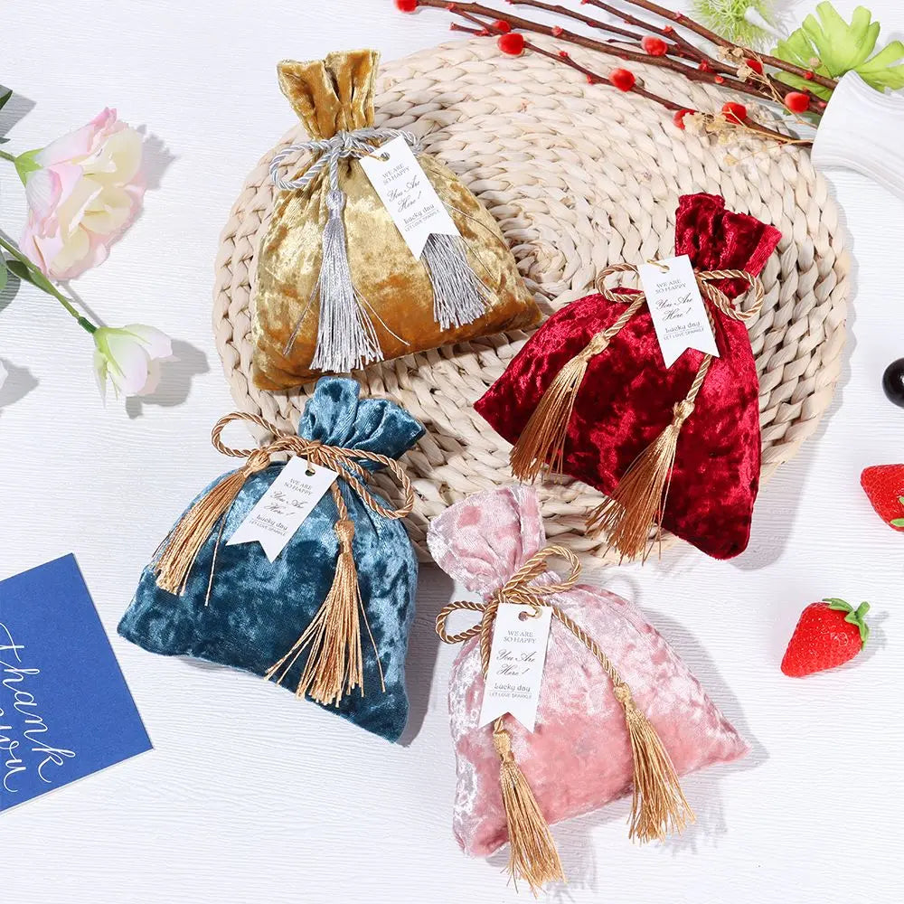 Velvet Cloth Drawstring Tassel Bag Velvet Candy Box Gift Bags Candy Storage Pouches Wedding Birthday Party Jewelry Organizer Oasis Select