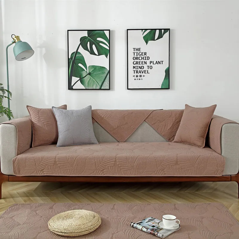 Four Seasons General sofa cushion pure cotton cloth cushion Nordic simple modern non slip solid wood sofa cover couch cover Oasis Select 110cm x 180cm Coffee