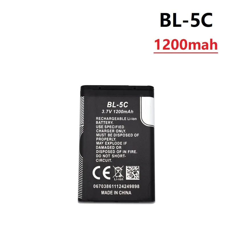 1Pcs 3.7V 1020mAh Battery BL-5C BL5C BL 5C Rechargeable Batteries For Nokia 2112 2118 2255 2270 2280 2300 2600 2610 3125 3230 Oasis Select Red