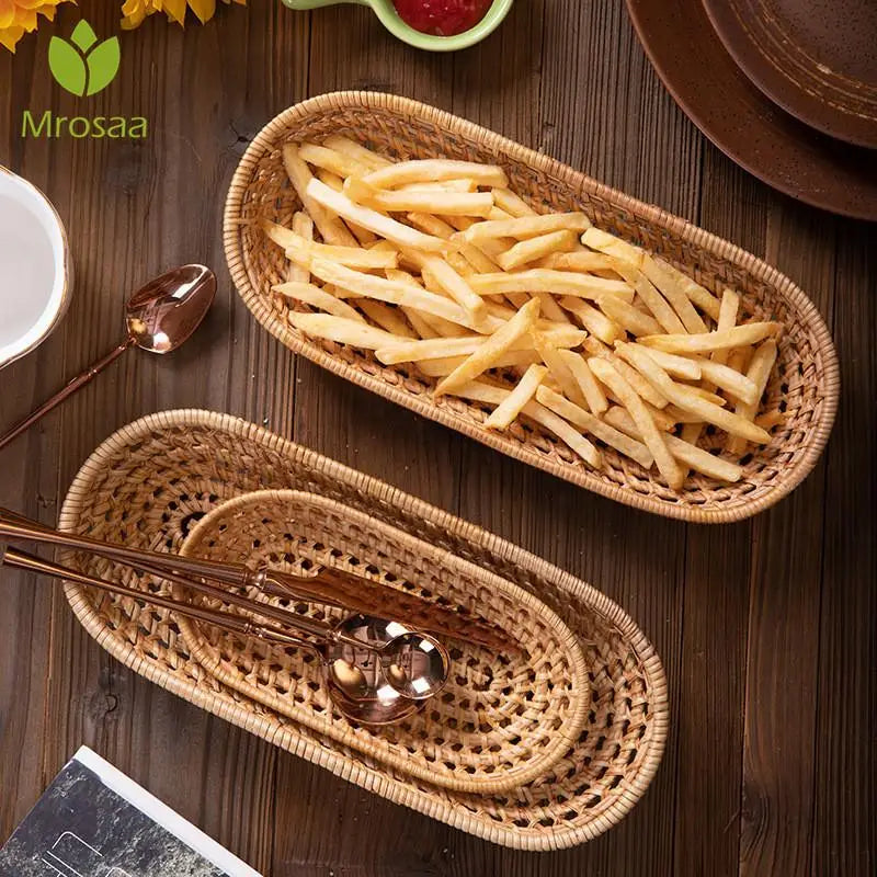 Hand-Woven Rattan Serving Tray & Oval Fruit Bread Basket Woven Serving Tray Oasis Select