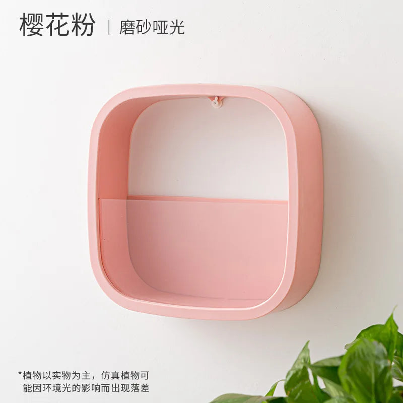 Flowerpot wall hanging green rose and copper coin grass wall hanging flower box creative Nordic living room decoration Oasis Select Pink