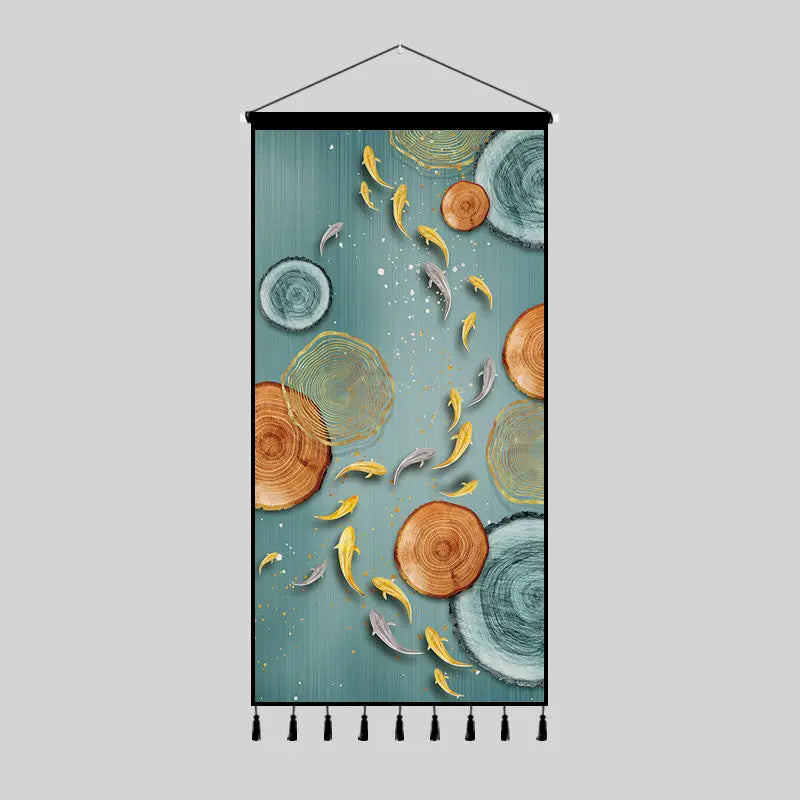 Tapestry decoration painting living room entrance porch new Chinese background cloth wall decoration hanging cloth wall decor Oasis Select 40cm x80cm 4 tassels 10