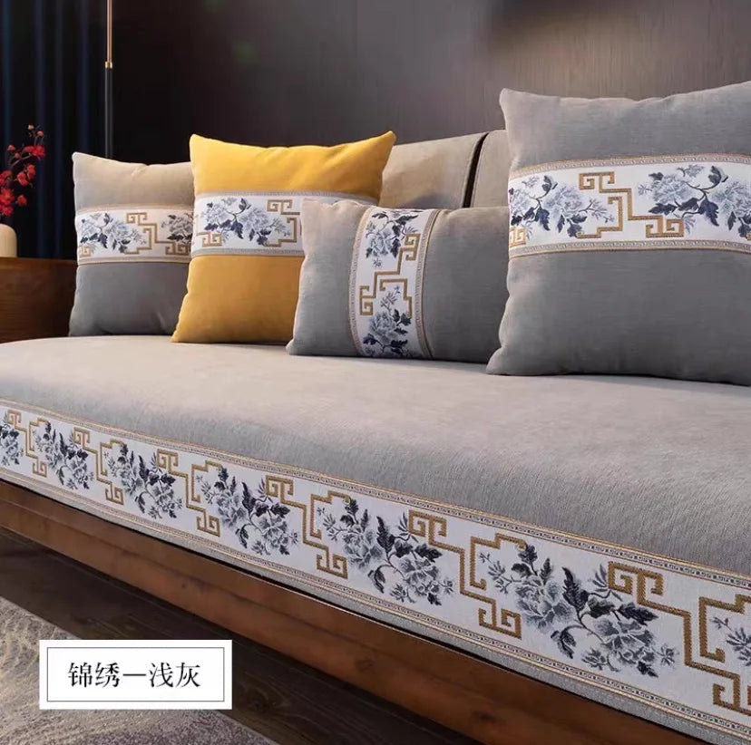Four seasons universal high-grade solid wood non-slip new Chinese sofa cushion Nordic minimalist style back towel couch cover Oasis Select