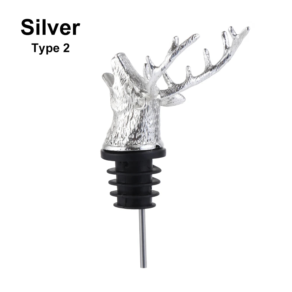 Deer Elk Lion Bull Head Wine Pourer Bottle Stoppers Bar Tools Wedding Party Drinks Wine Aerators Kitchen Tool Accessories Oasis Select Type 2 silver