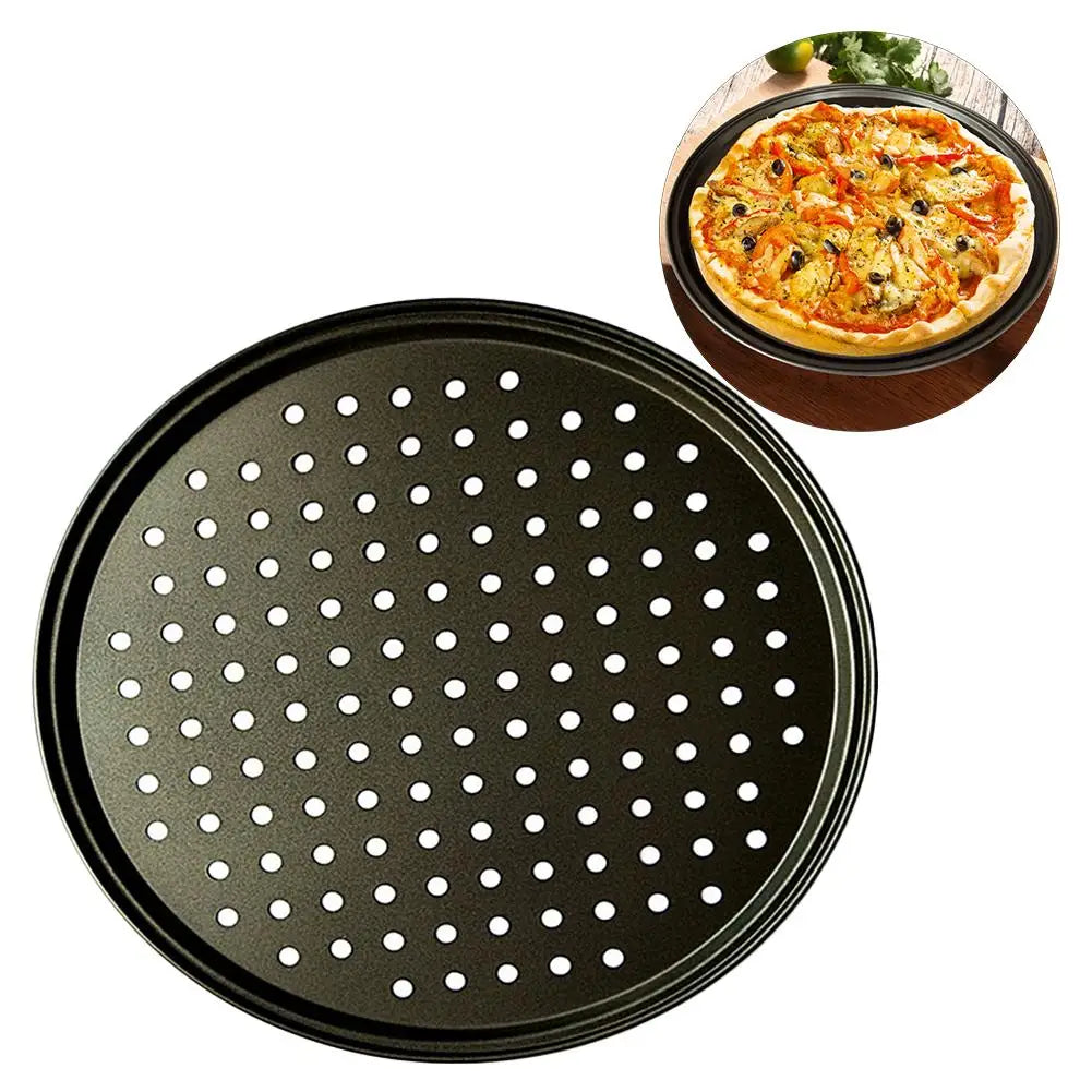26/28/32CM Carbon Steel Non-stick Pizza Baking Pan Mesh Tray Plate Round Deep Dish Pizza Pan Tray Mould Bakeware Baking Tool Oasis Select