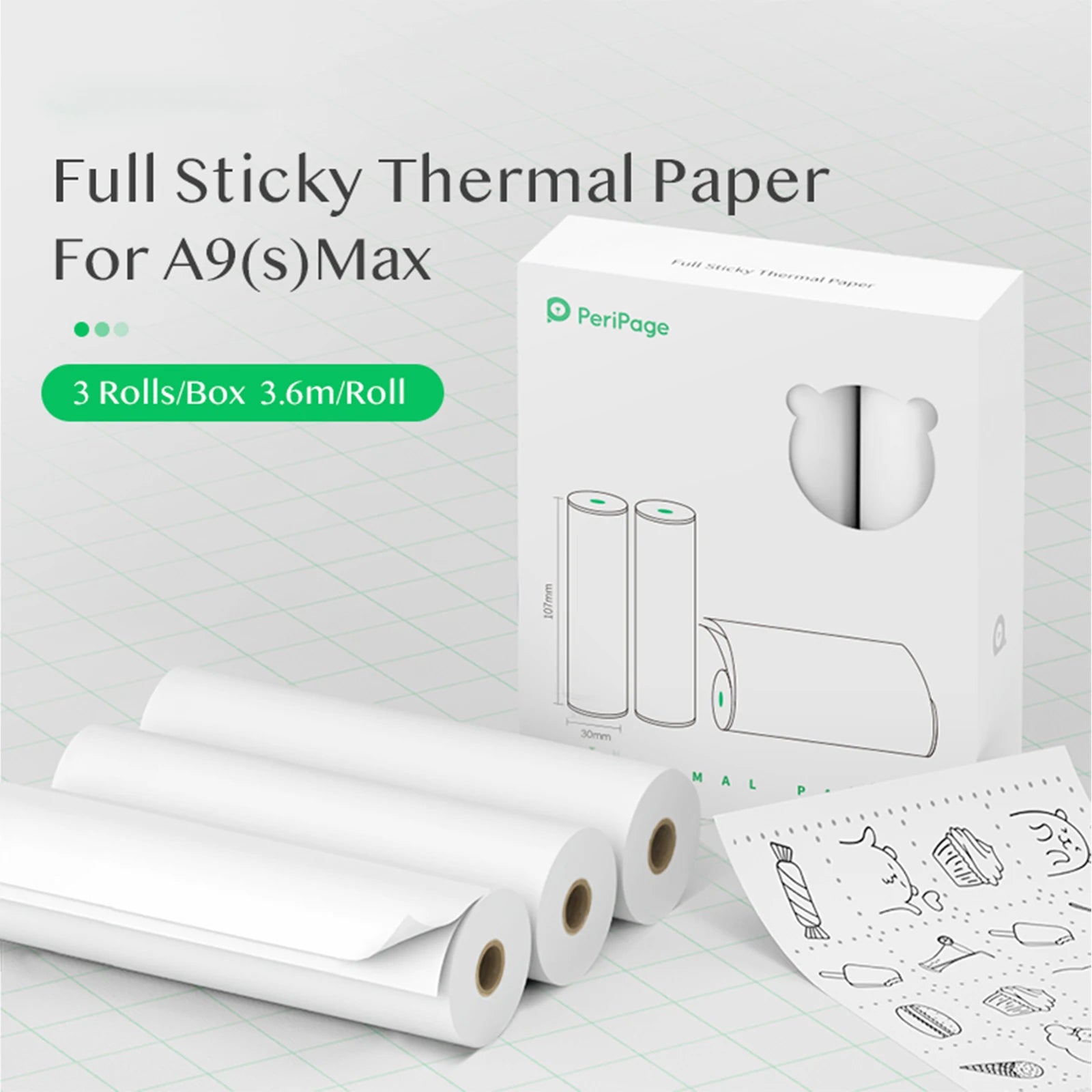PeriPage 107mm/77mm/56mm Thermal Paper Roll BPA-Free Non-adhesive Receipt Printing Paper Waterproof Oil-proof Friction-proof Oasis Select 107mm Self-Adhesive