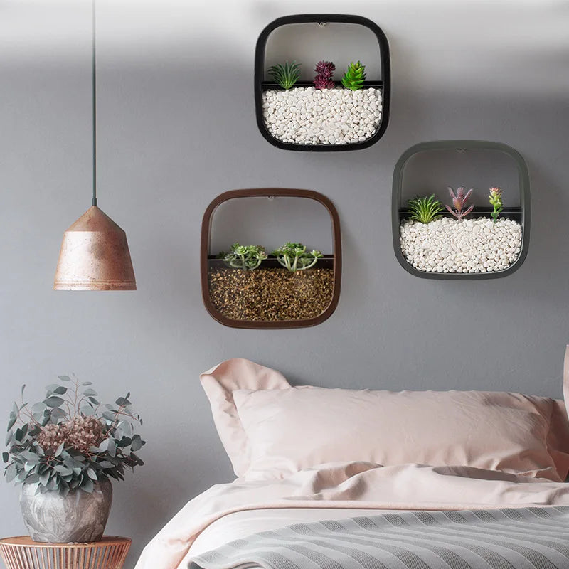 Flowerpot wall hanging green rose and copper coin grass wall hanging flower box creative Nordic living room decoration Oasis Select