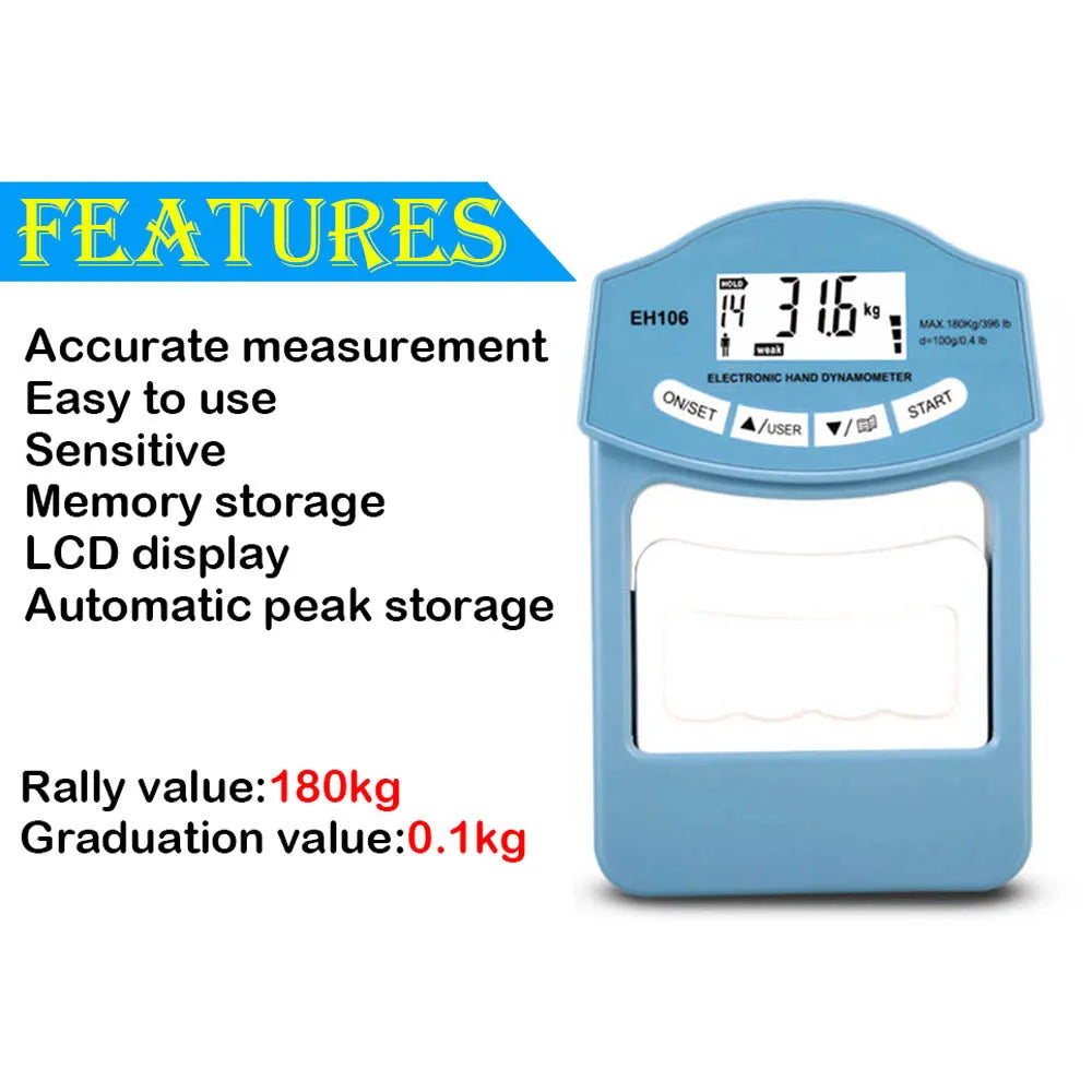 396Lbs/180 Kgs Digital Hand Dynamometer Grip Strength Measurement Meter Auto Capturing Electronic Hand Grip Power Oasis Select