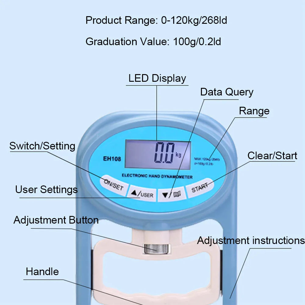 268Lbs/120Kgs Digital Hand Dynamometer Grip Strength Measurement Meter Auto Capturing Electronic Hand Grip Power Oasis Select