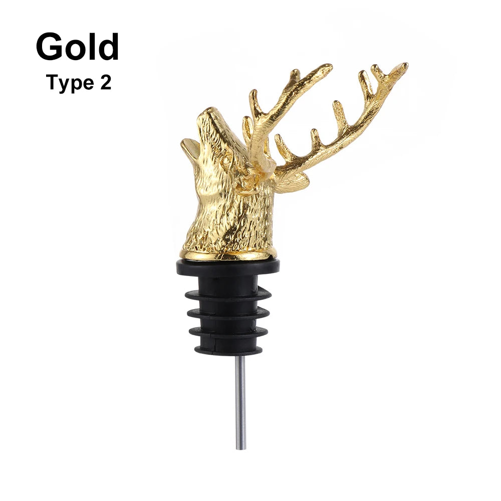 Deer Elk Lion Bull Head Wine Pourer Bottle Stoppers Bar Tools Wedding Party Drinks Wine Aerators Kitchen Tool Accessories Oasis Select Type 2 gold