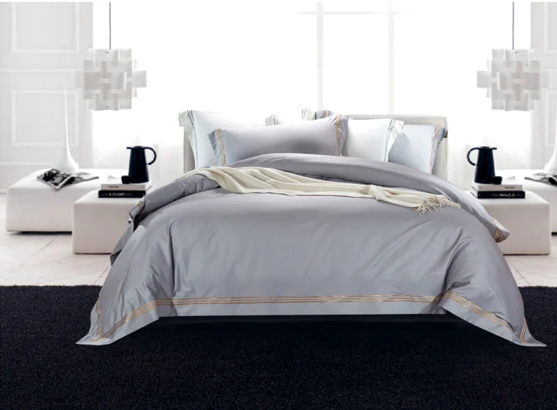 120s long-staple cotton satin cotton light luxury quilt cover four-piece high-end hotel European-style cotton bedding Oasis Select Lunar gray 1.8m bed sheet