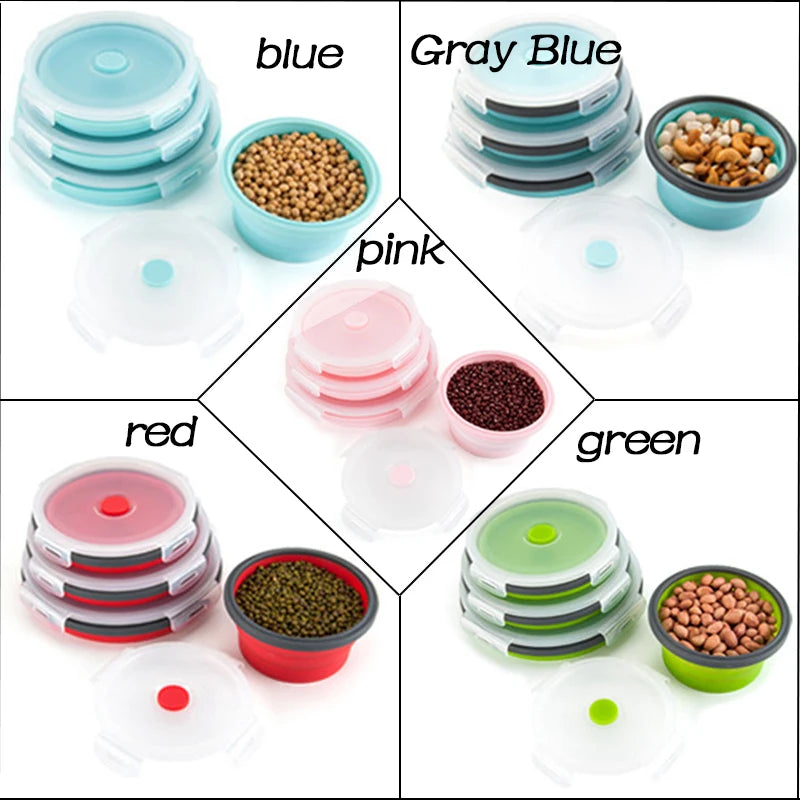 4-Piece Silicone Folding Lunch Box Set – Microwave & Leakproof Silicone Food Containers Oasis Select