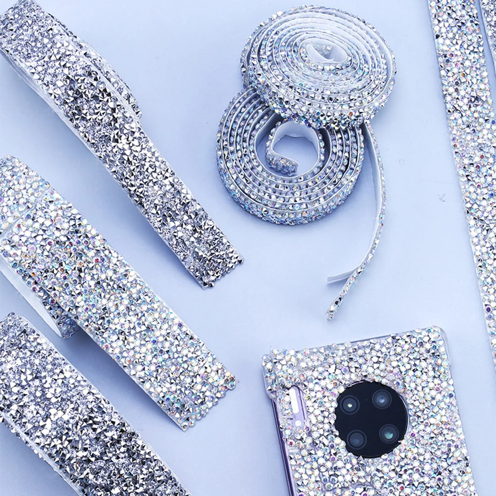 1 Yard Self-Adhesive Gold Crystal Rhinestone Tape Trim Applicator DIY Shoes Dresses Decoration Rhinestones Ribbon Roll Crafts Oasis Select