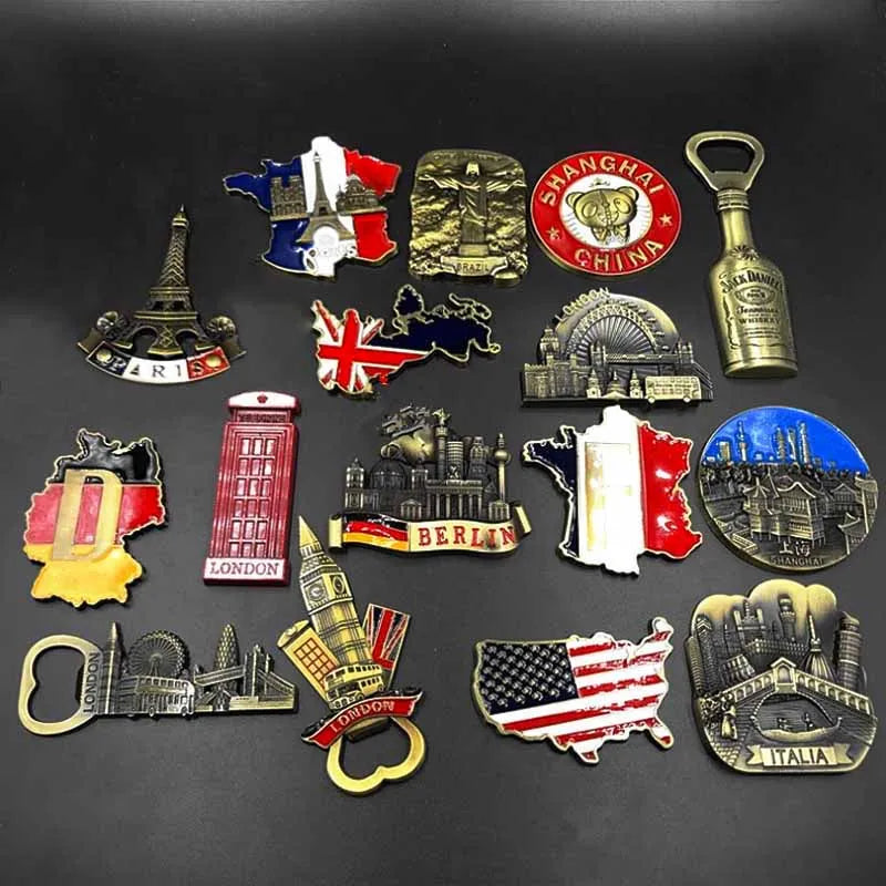 Metal National Fridge Magnet Tourism Souvenirs Paris London Brazil Berlin Bottle Opener High-end Refrigerator Sticker Home Decor Oasis Select