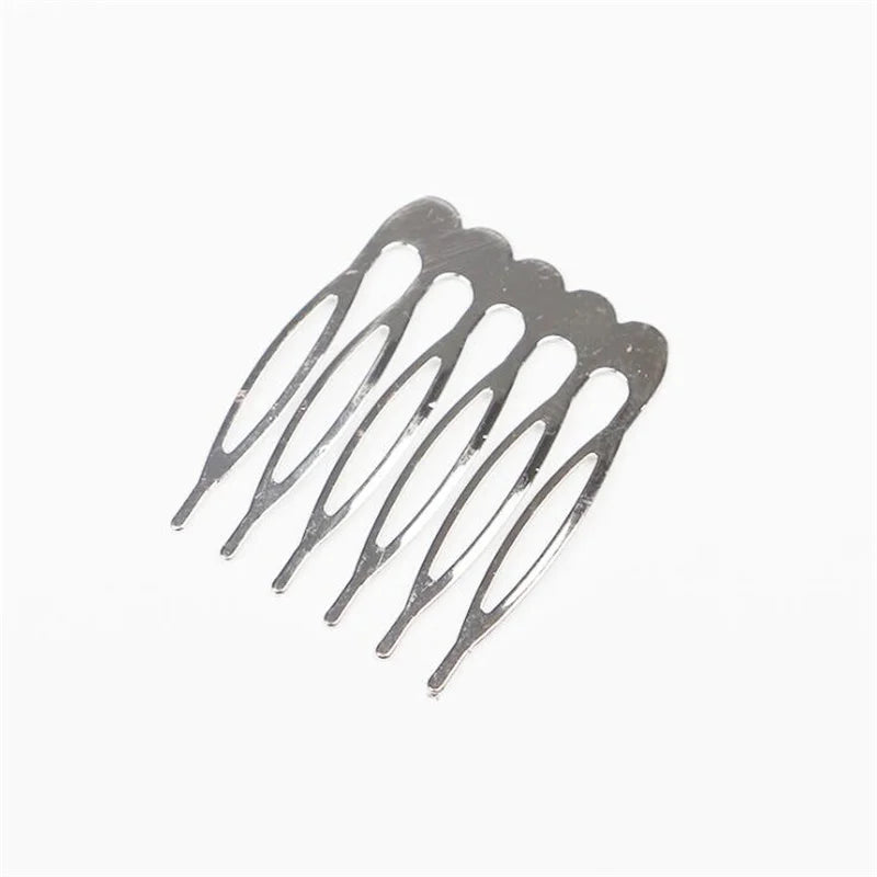 10pcs Gold Metal Side Hair Combs Plain Blank Headpiece French Twist Clip For DIY Wedding Bridal Veil Combs Decor Hair Accessory Oasis Select Rhodium 6