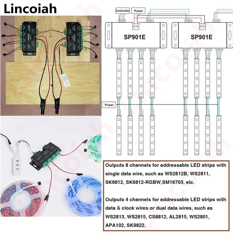 SP901E SPI Signal Amplifier Repeater for WS2812B WS2811 WS2813 RGB Addressable LED Pixel Strip Programmable Matrix Panel Light Oasis Select
