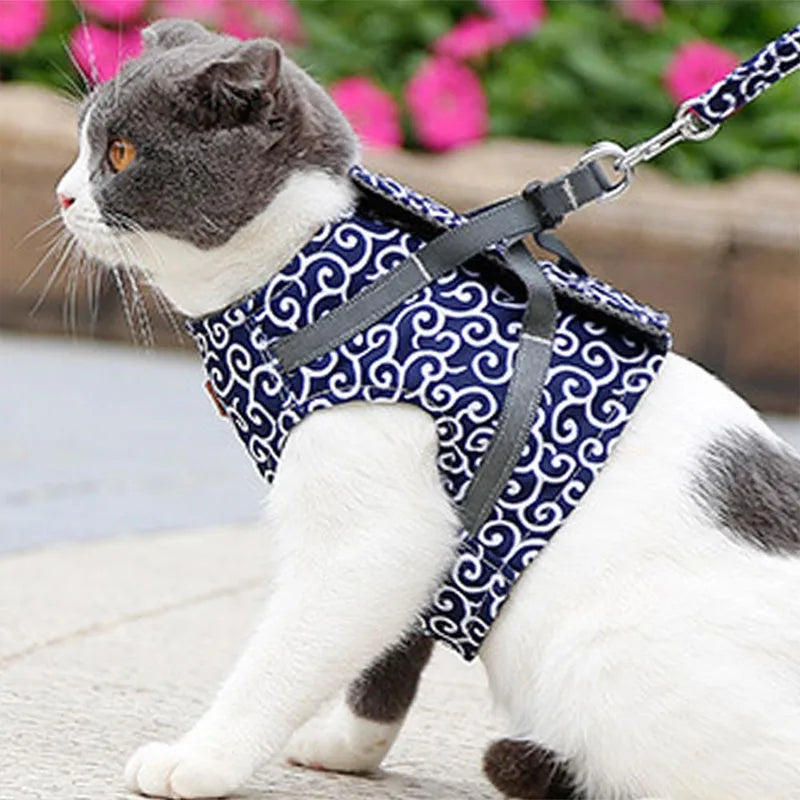 Cat Harness and Leash for Walking Lead Leash Set Adjustable Dog Collar Japanese Style Harness Vest Walking Leash For Dog Cat Pet Oasis Select