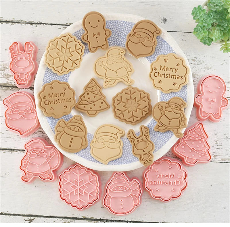 8-Piece Christmas & Halloween Cookie Cutter 3D Stamp Set Cookie Cutter Set Oasis Select