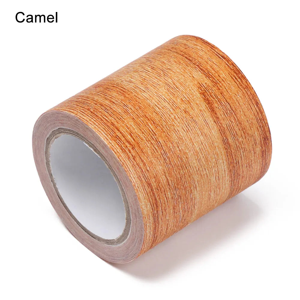 5M/Roll Furniture Adhensive Duct Tape Realistic Wood Grain Repair Renovation Skirting Line Floor Sticker Home Decor Accessories Oasis Select camel 5m 5.7cm