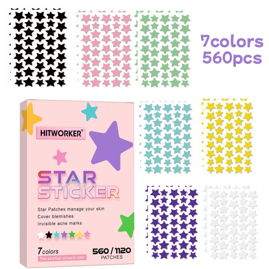 560/1120 HITWORKER acne patches - hydrogel covered, high quality star multicolor suitable for all light skin tones, invisible ac Oasis Select 560pcs