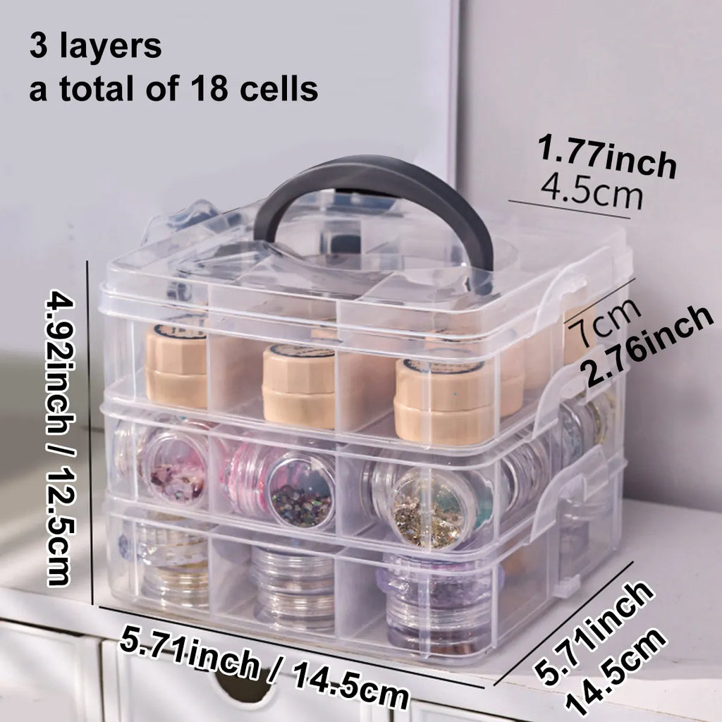 Stackable covered storage containers, jewelry, accessories, toys, sewing supplies, tape storage boxes, snap on tray containers Oasis Select 3 layers-transparent