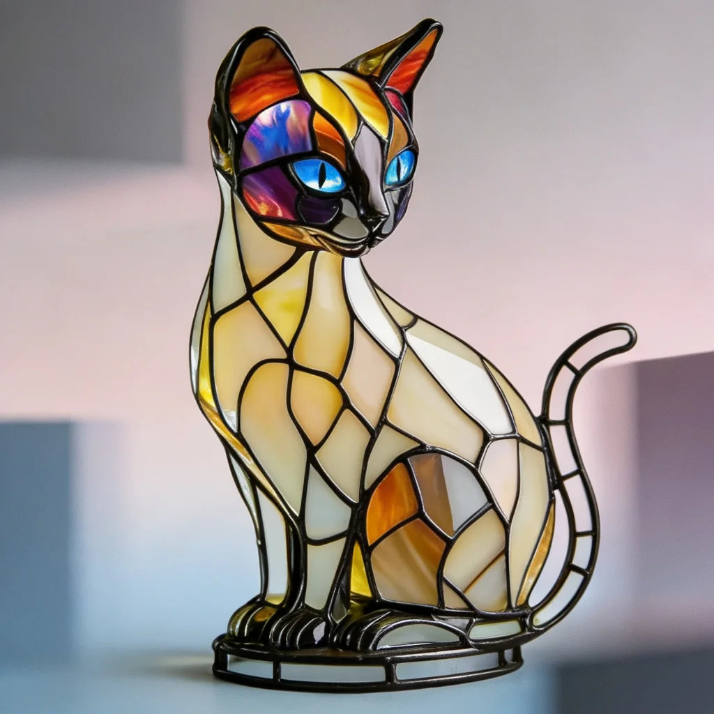 Cute Cat Lamp Stained Glass Retro led Stained Resin Tabletop Night Light bedroom Atmosphere Lights Gift For Dog Cat Lovers Oasis Select