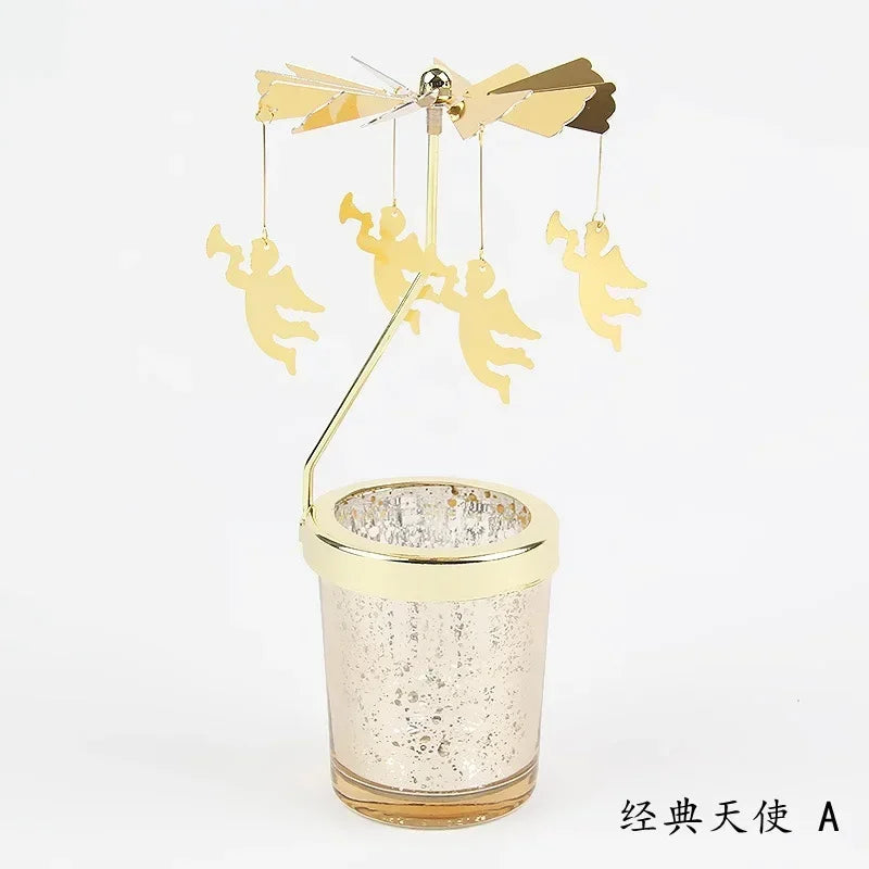 Gold Romantic Rotating Candlesticks Home Christmas Party Decoration Snowman Rotation Spinning Carrousel Tea Light Candle Holder Oasis Select A