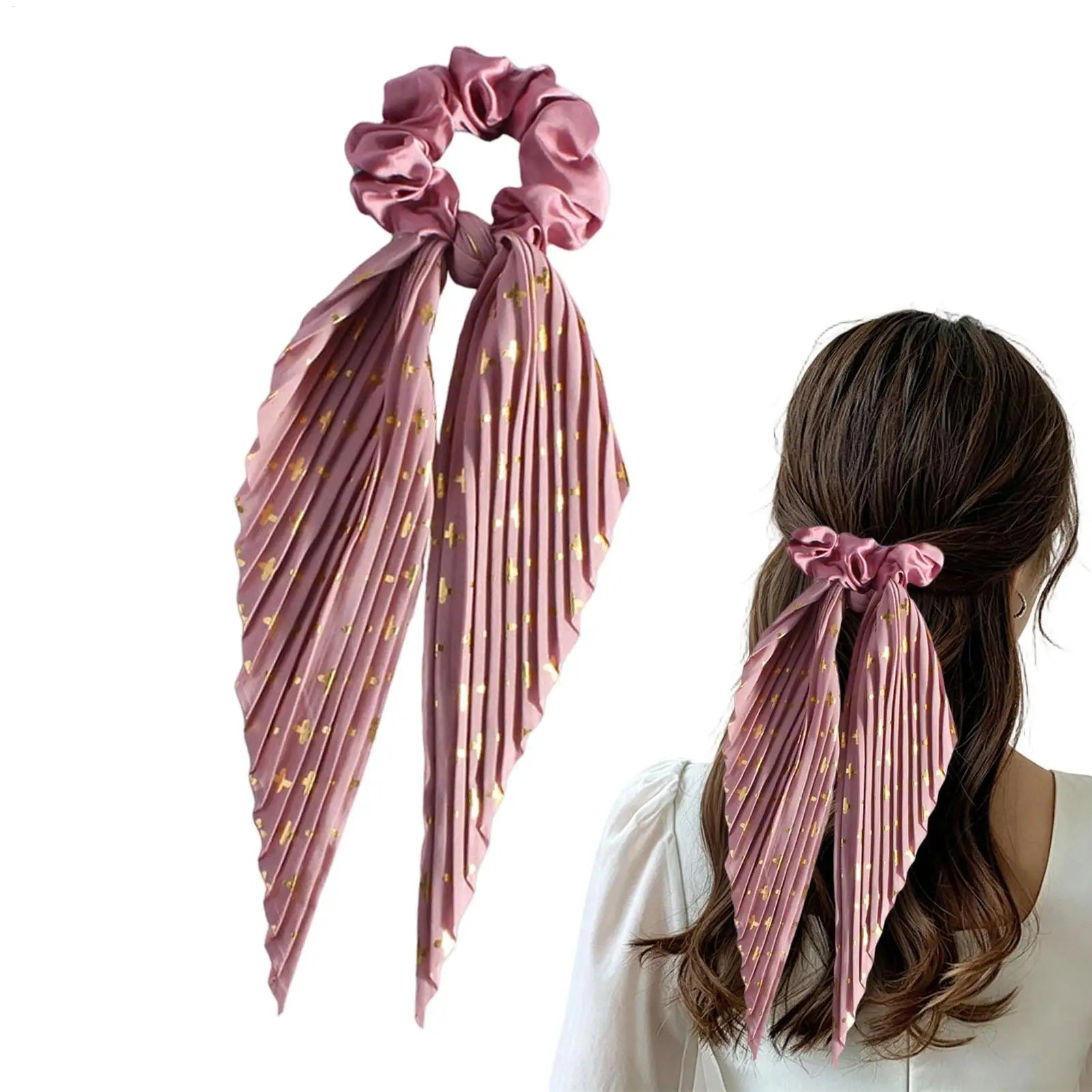 1PC Flower Print Bow Satin Long Ribbon Ponytail Scarf Tie Scrunchies Women Girls Elastic Bands French Headdres Hair Accessories Oasis Select