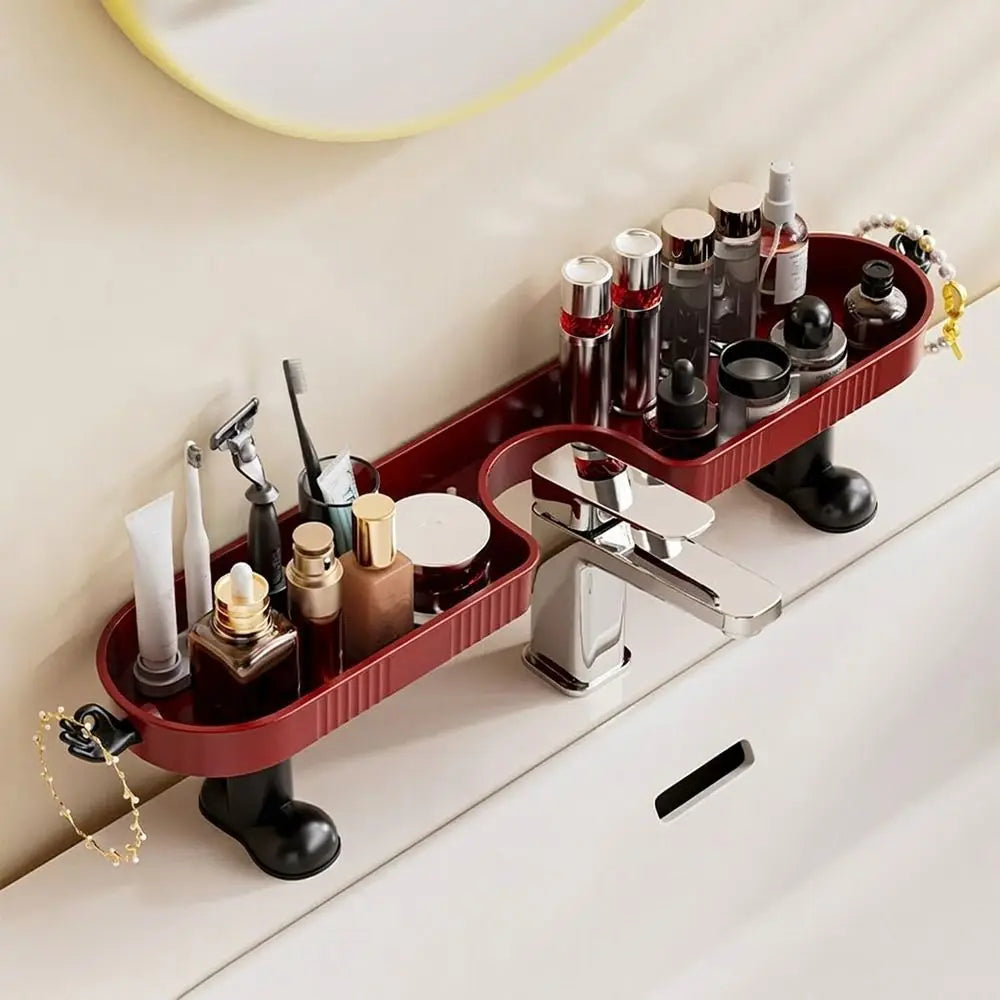 No-Drill Bathroom Sink Storage Rack with Hook & Drain Organizer