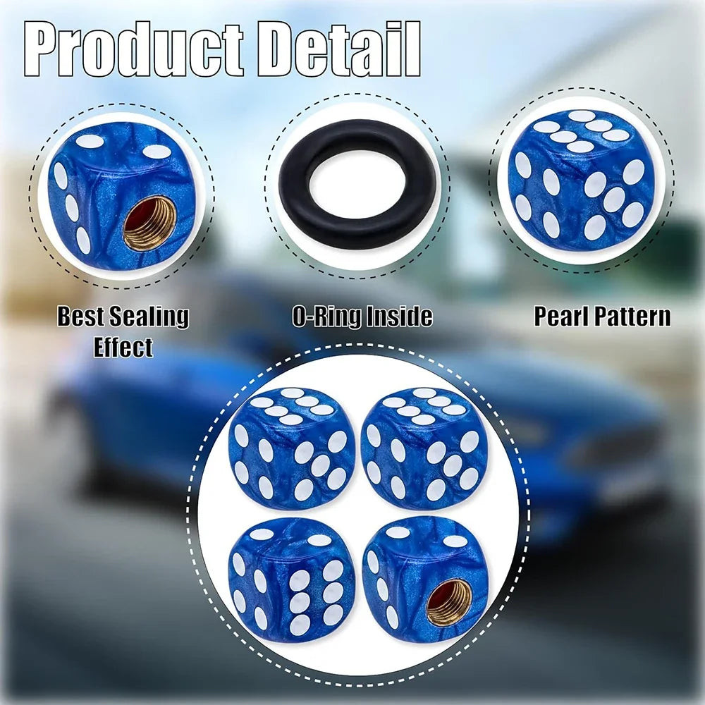 4PCS Pearl Pattern Dice Tire Valve Stem Caps Universal Tire Valve Stem Covers for Cars, SUV, Trucks, Bikes, Motorcycles Bicycles Oasis Select