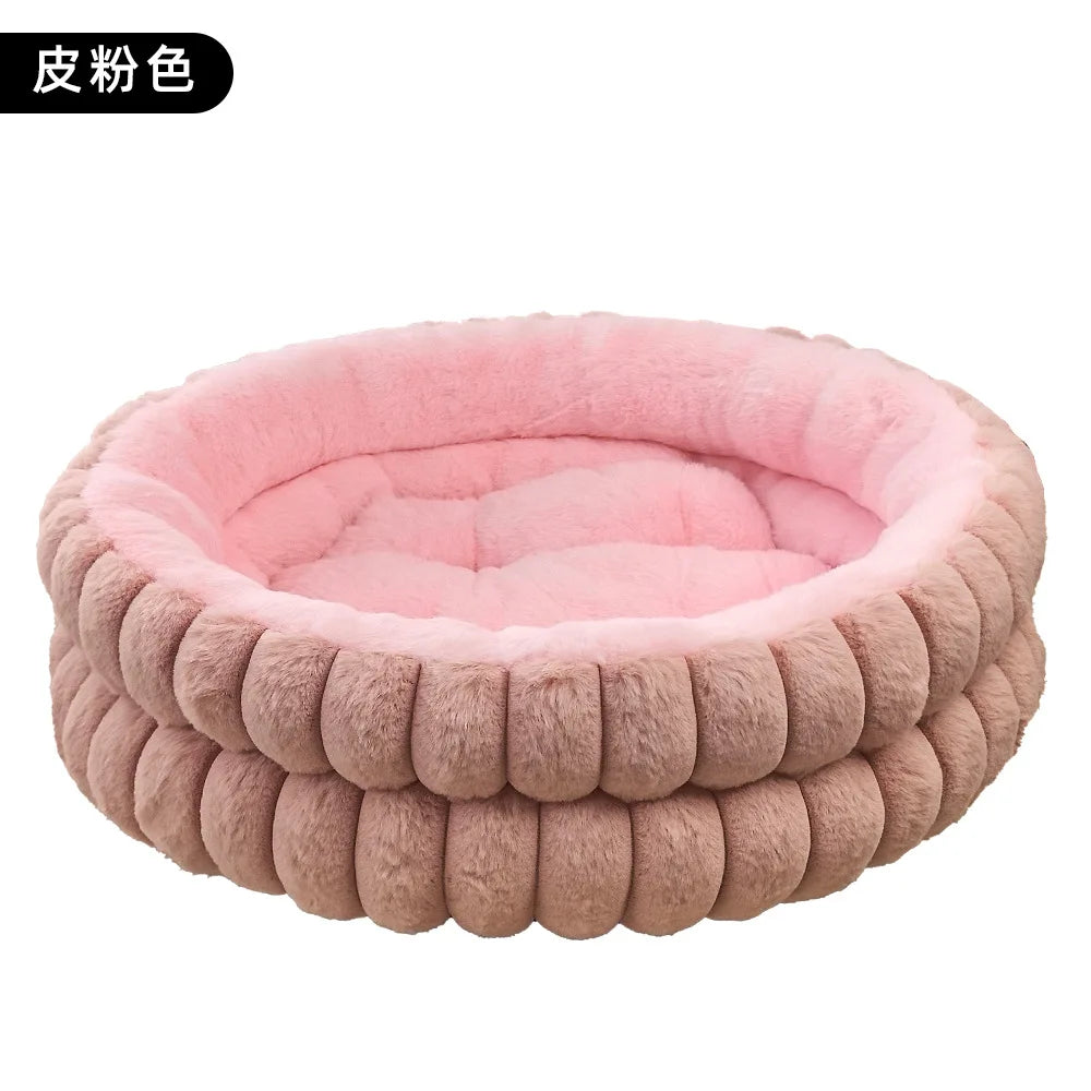 Pet Nest Straight Rabbit Fur Double-Layer Round Cat and Dog Nest Mat Winter Warm Universal Dog Mattress Oasis Select Pink 60cm