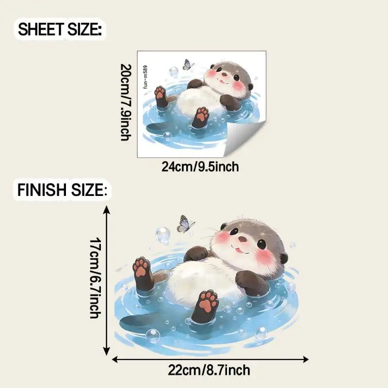 Creative Otter Toilet Tank Sticker Ocean Wave Waterproof Vinyl Decal Self-Adhesive Wall Art for Home Restroom Decor Oasis Select 1 pcs