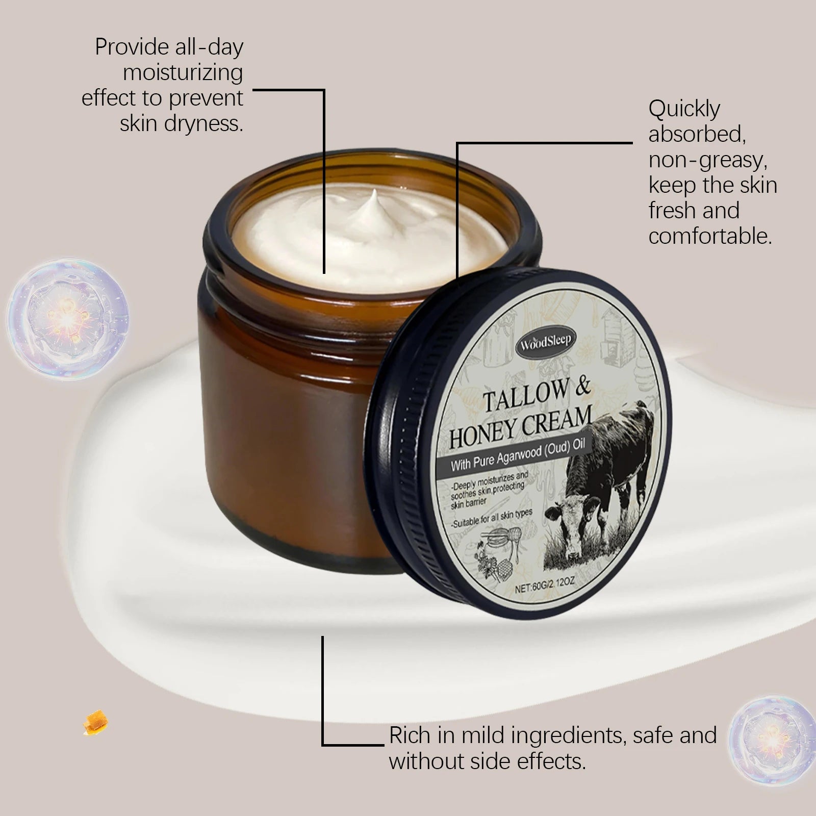 WOODSLEEP Beef Tallow Cream – Firming Nourishing Face & Body Balm