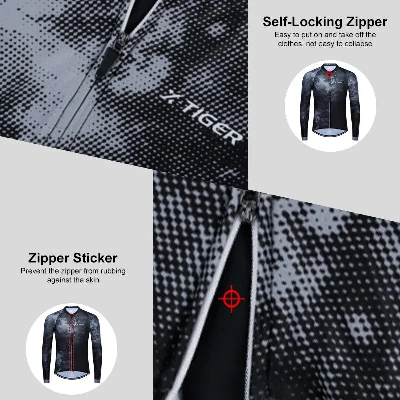X-TIGER Men's Cycling Jersey Long Sleeves Breathable Bicycle T-Shirt Reflective Zipper Motocross Jersey Maillot Oasis Select