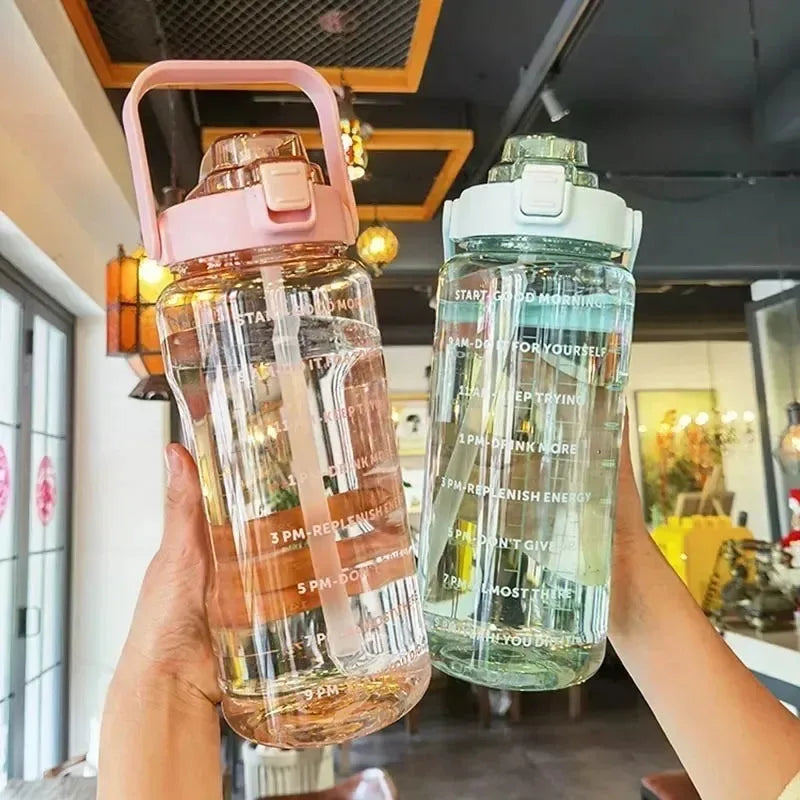 1pcs Large Capacity Motivational Water Bottle with Time Marker Leak-Proof Portable Sports Jug with Straw & Handle for Gym Oasis Select
