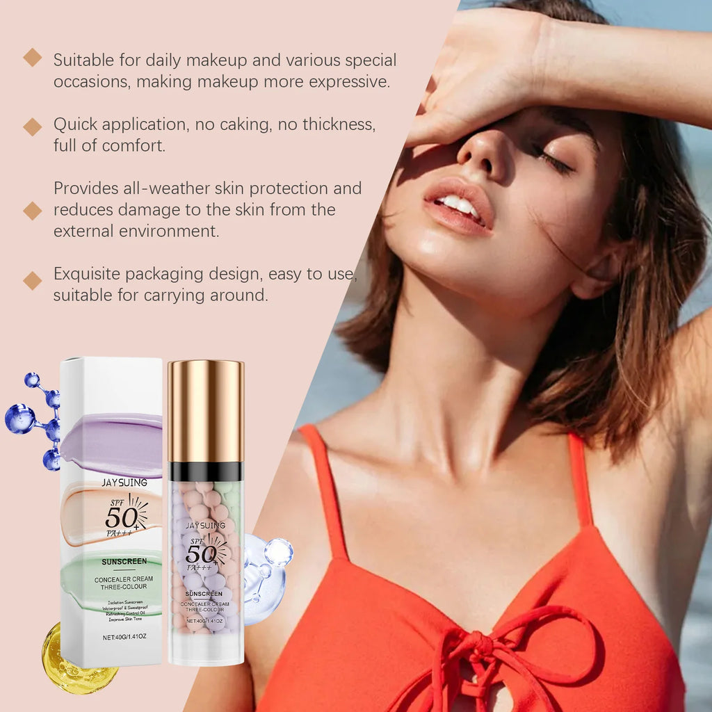 Tri Color Isolation Cream Sunscreen Primer Waterproof Makeup Base Concealer Blemishes Color Correcting Long Lasting Natural Oasis Select