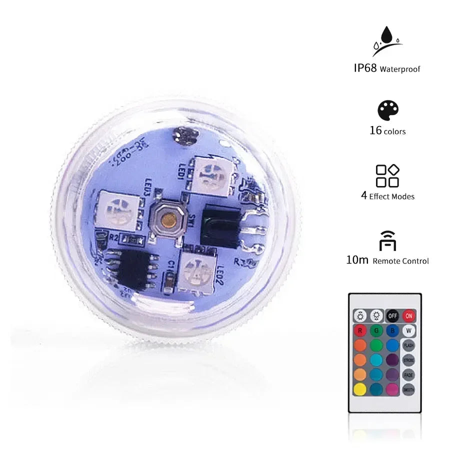 Submersible LED Lights with Remote Control RGB Changing Underwater Light Small Led Candle Light for Pool Party Wedding Decor Oasis Select 1 Lamp 1 Remote