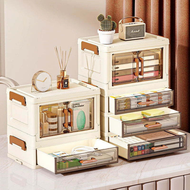 30/40cm Width, Foldable Desktop Organizer Multi-Layer Options,Cream Style Design,Perfect for Cosmetics，Stationery，Storage Box Oasis Select