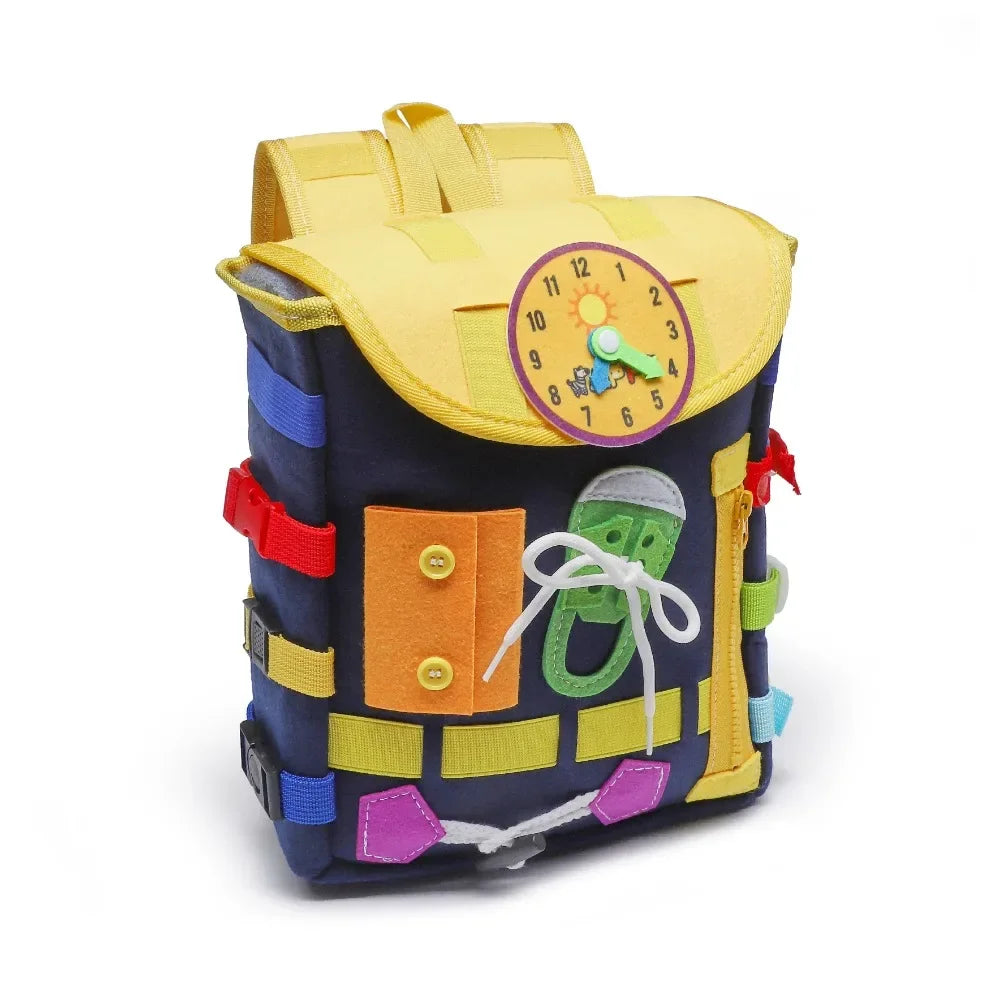 Develop Fine Motor Skills & Basic Life Skills with Busy Board Toddler Backpack - Learn To Tie Shoes Kids Toy for Girls Boys Oasis Select DEEP BLUE