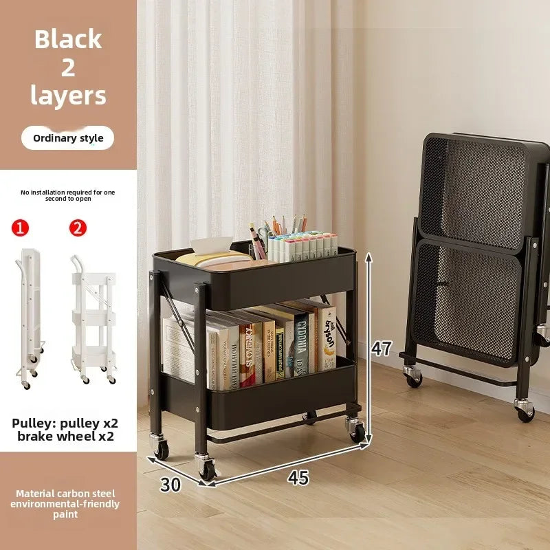 Multi-functional trolley rack household folding multi-layer carbon steel storage rack Oasis Select Black A