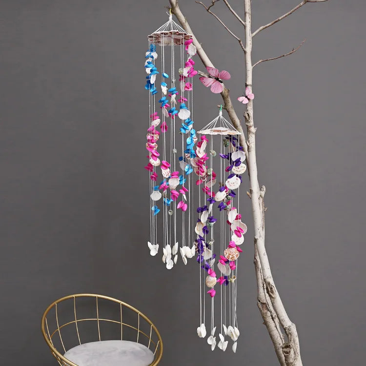 Colorful Shell Exquisite Japanese 19-piece Double Dragon White Wind Chime V2623 Fashionable Accessory Oasis Select 19 branches color shell