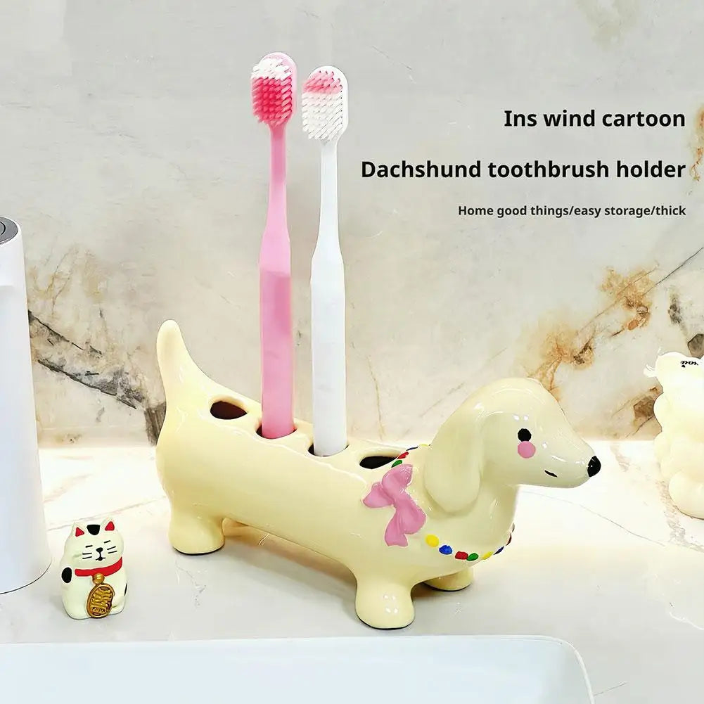 Dachshund Ceramic Toothbrush Holder Storage Rack Bathroom Sink Washstand Toothbrush Base Bathroom Decoration Oasis Select