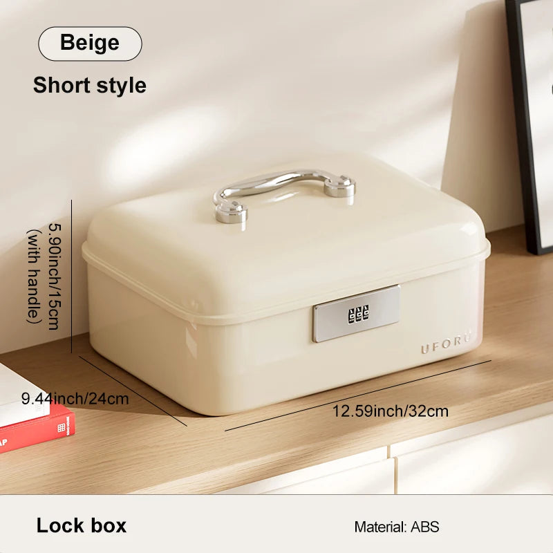 Storage boxes with combination locks, combination lock boxes, home security storage boxes, large-capacity compartmentalized Oasis Select white short style