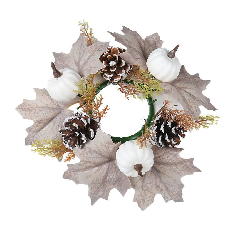 Pumpkin Pinecone Candlestick High-Quality Maple Leaf Candle Holder Wreath Circle Decoration Exquisite Harvest Festival Wreath Oasis Select
