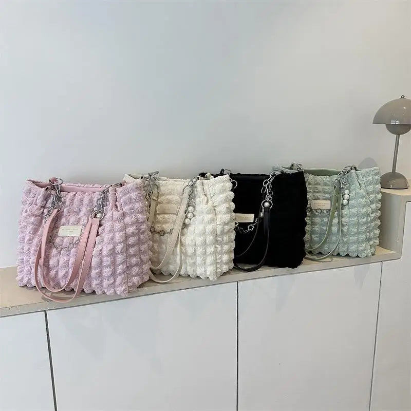 3D Bubble Tote Bag with Pearl Chain | Large Capacity Handbag