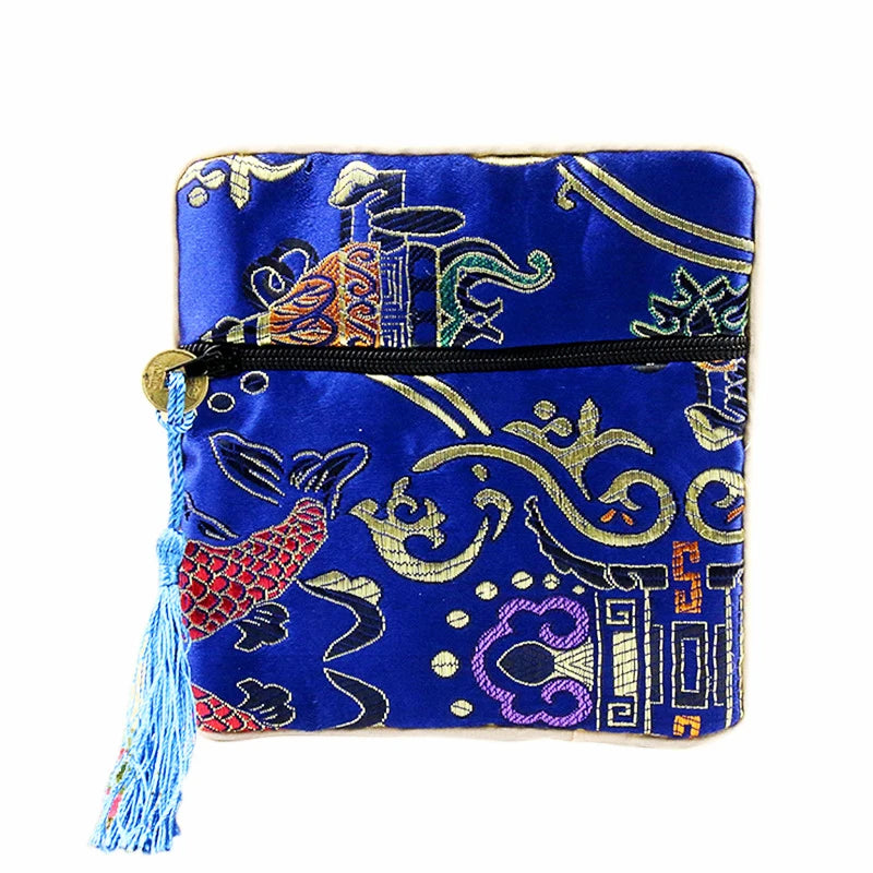 Chinese Brocade Jewelry Storage Bag Handmade Silk Embroidery Padded Small Zipper Tassel Jewelry Organizer Pouch Satin Gift Bag Oasis Select