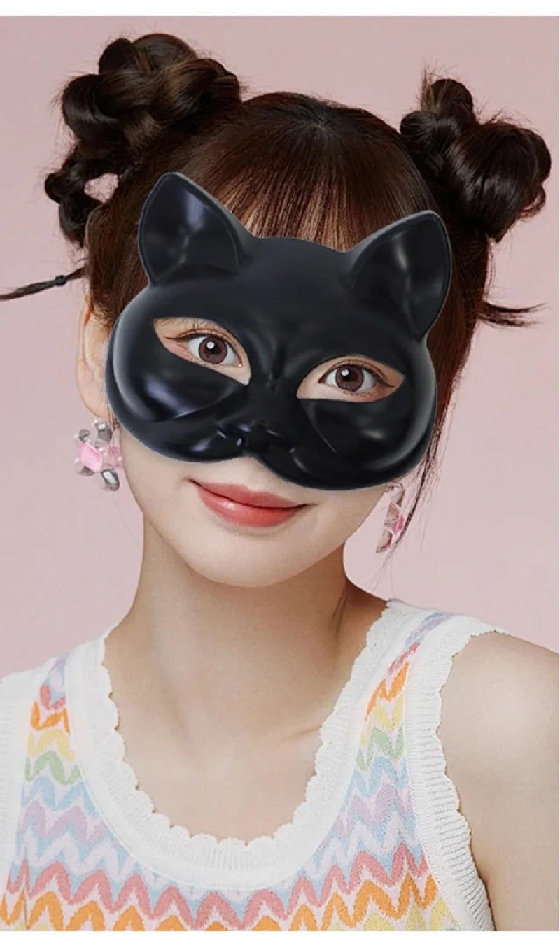 Vintage Cat Half Face Mask | PVC Masquerade Costume Prop