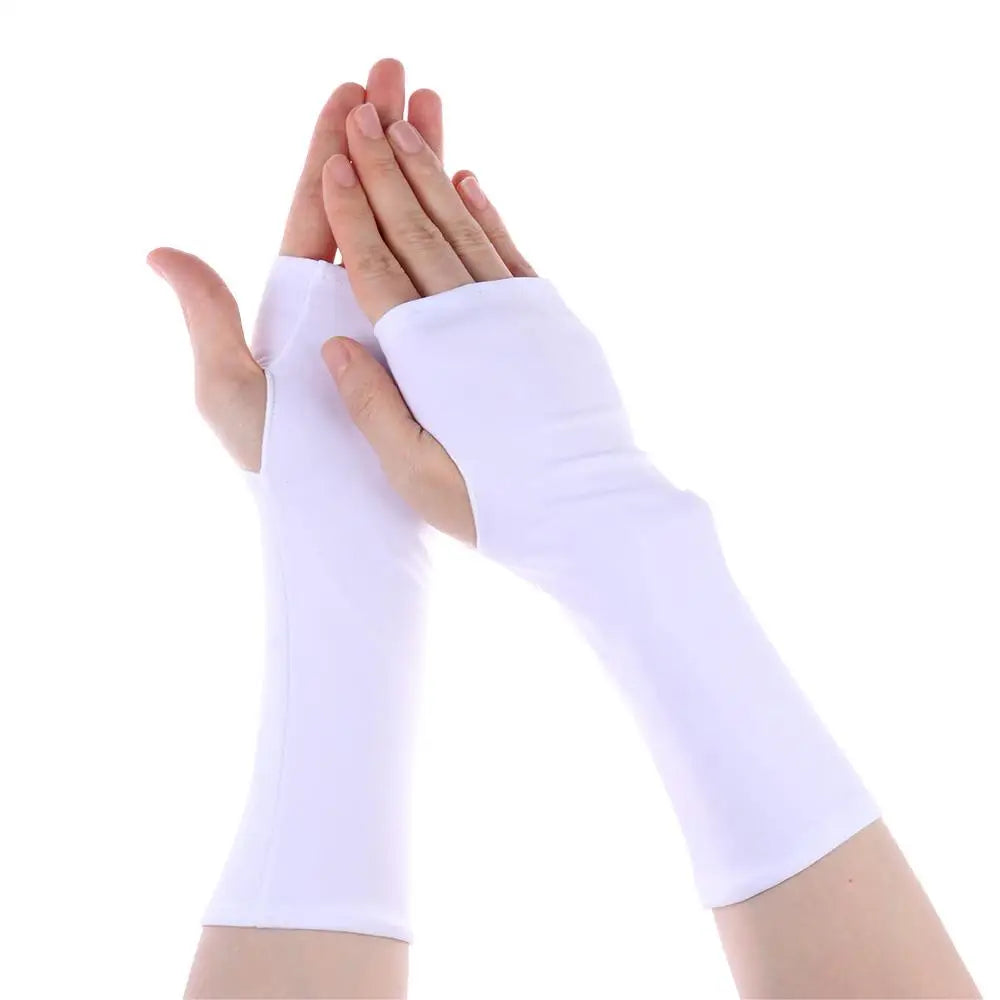 Summer Cycling Solid Mittens Arm Cool Fingerless Sunscreen Protection Half Finger Sleeves Long Gloves Oasis Select white-24cm