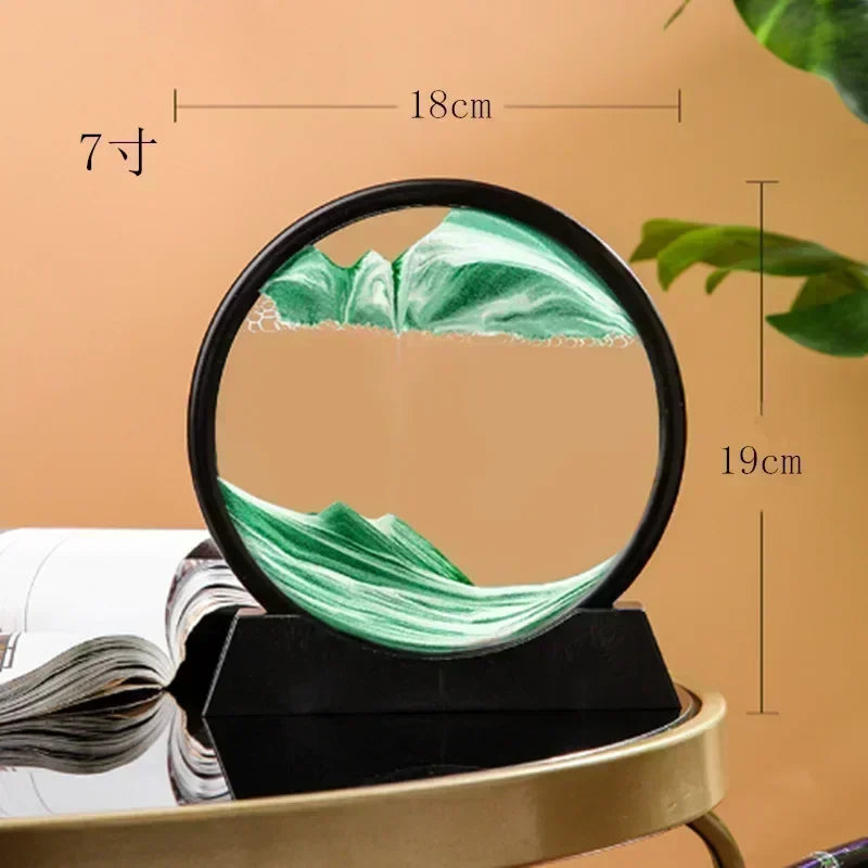 Round Glass Deep Sea Sand Art Picture Dynamic Flowing Sandscape Ornament Creative Quicksand Painting Desktop Decor Craft Oasis Select G