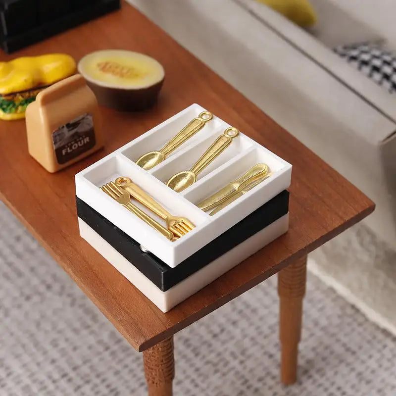 Miniature 1/12 Dollhouse Tableware Organizer, 5pcs Storage Tray for Table Drawers and Dressing Desk, Jewelry Stationery Case. Oasis Select